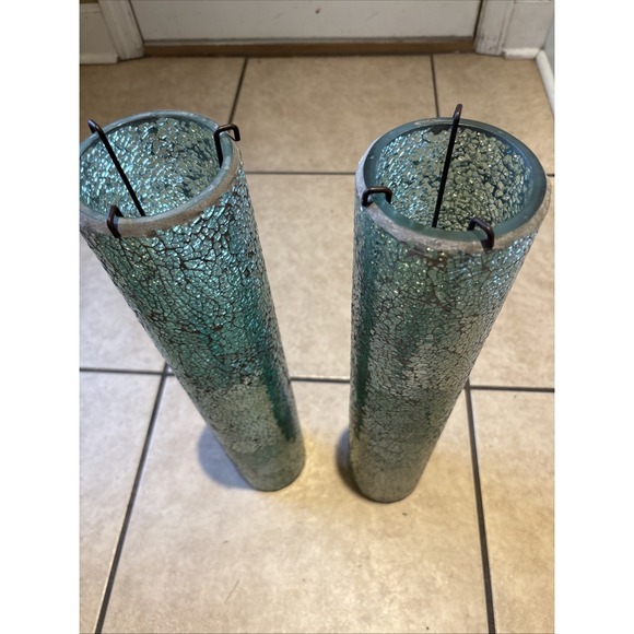 Sonoma 20" Tall Crackled Cracked Green Glass Candle Holders Cosmos  Ethereal - Picture 2 of 5